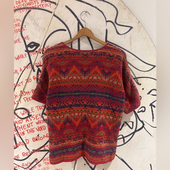 Vintage Chaps Southwestern Aztec Knit V Neck T Shirt - Picture 2 of 6